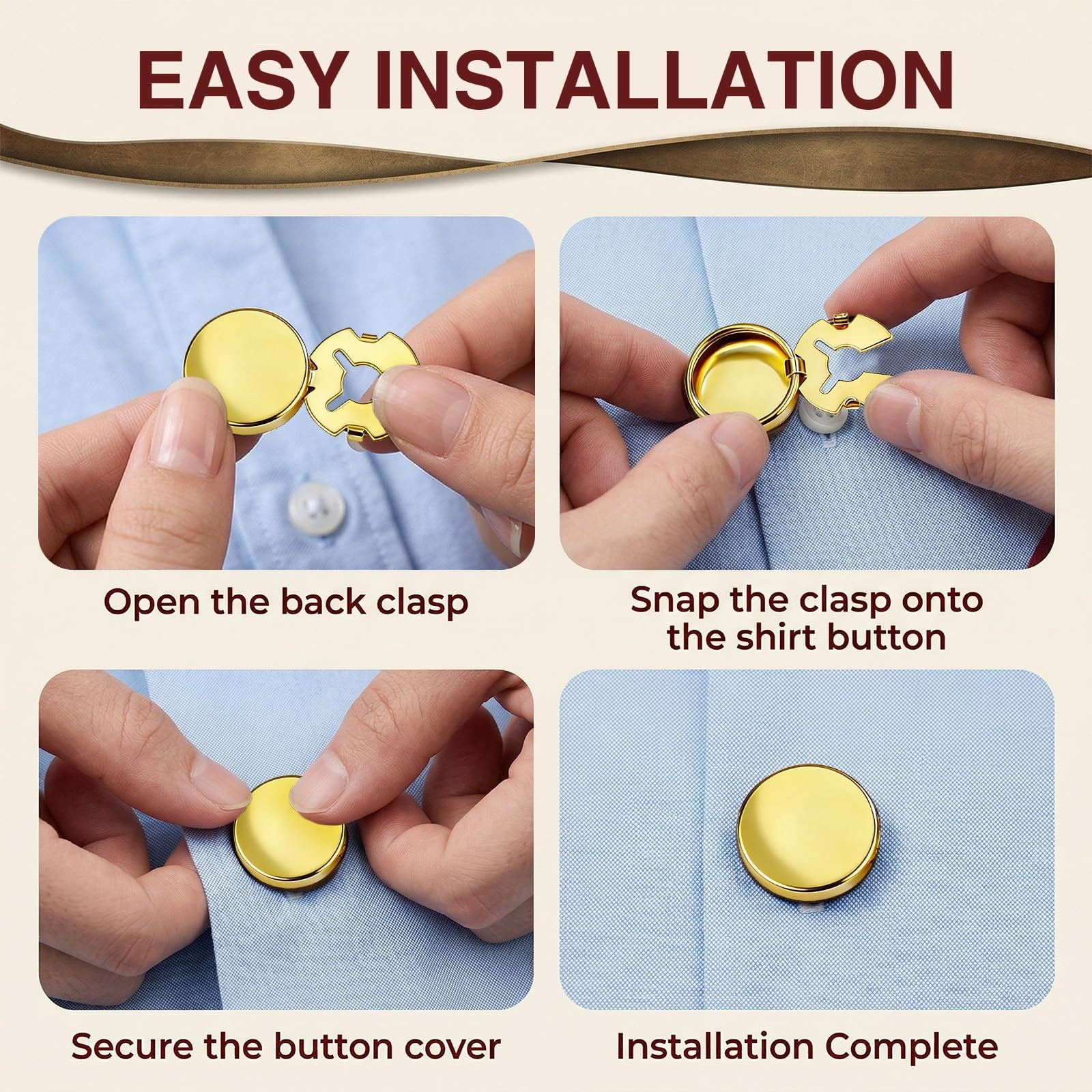 20PCS Brass Round Cuff Button Covers – 2 Sizes (12mm & 15mm) Gold Blank Cuffl…