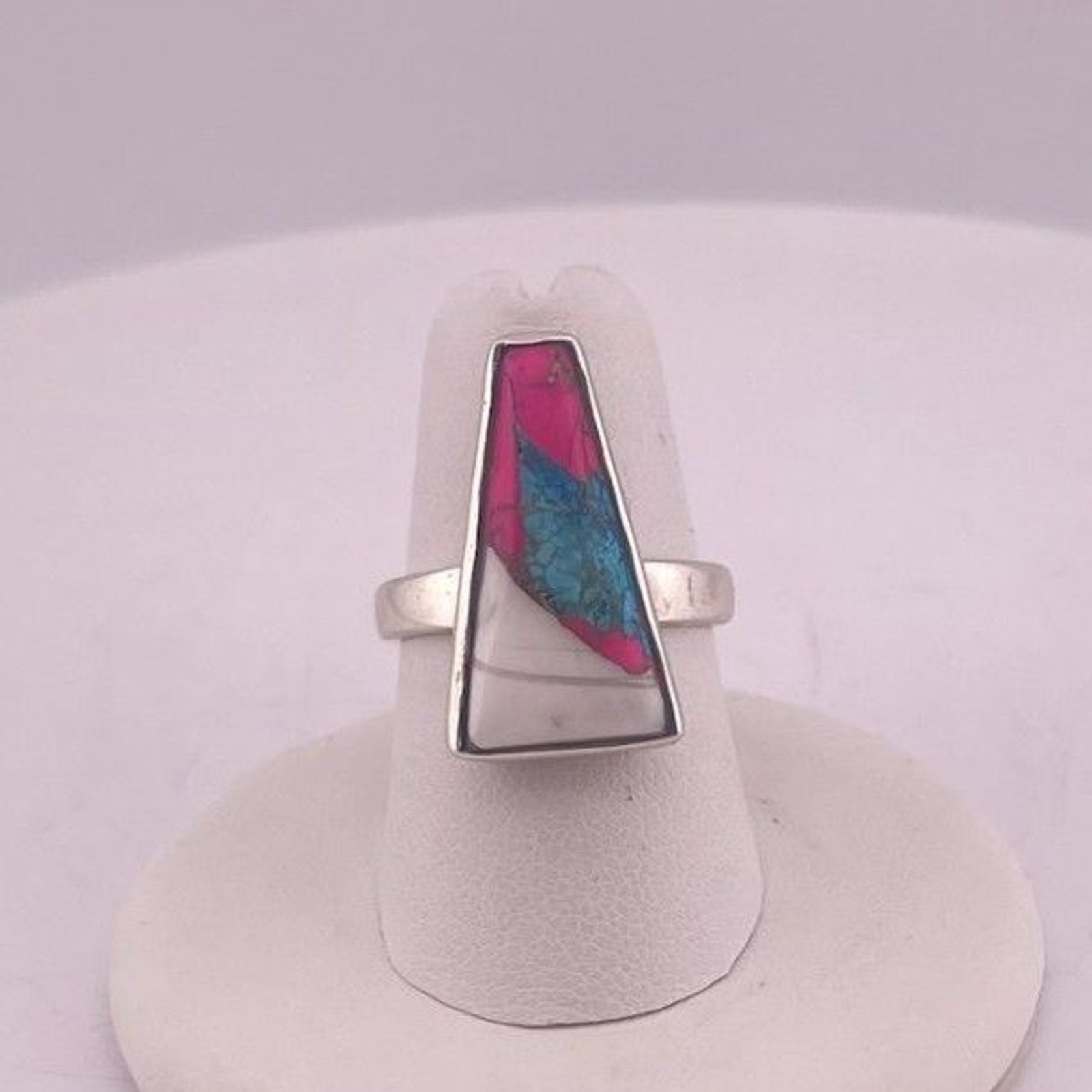 Sterling Silver Dahlia or Cotton Candy Turquoise Trapezoid Cut Ring, Size 6