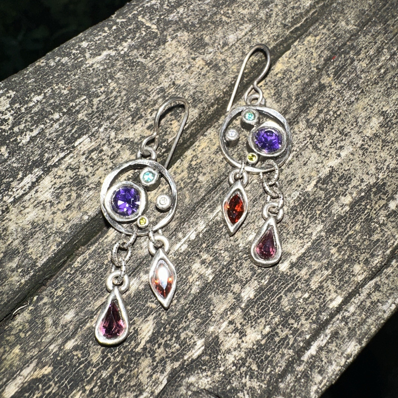 Patricia Locke Silver Tone Dangle Colorful Earrings