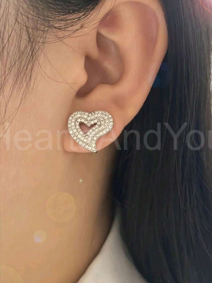 2ct Round Cut Moissanite Cluster Heart Valentine Stud Earrings White Gold Plated