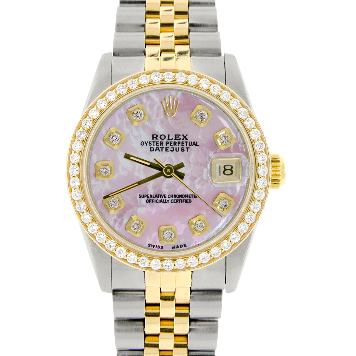 Rolex Datejust 2-Tone Gold/Steel 31mm Watch w/Custom Diamond Bezel/ Pink MOP