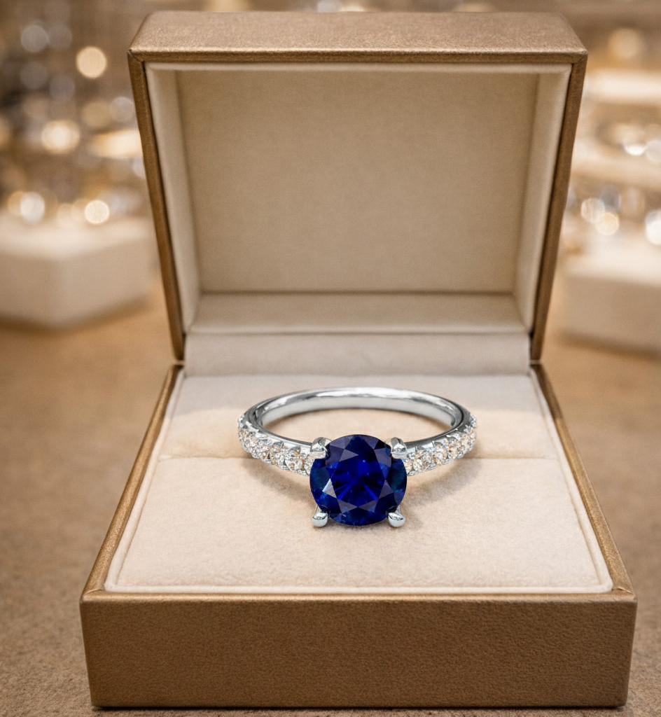 2.80 Ct Round Cut Natural Sapphire & Diamond Propose Ring 14K White Gold Sz 8