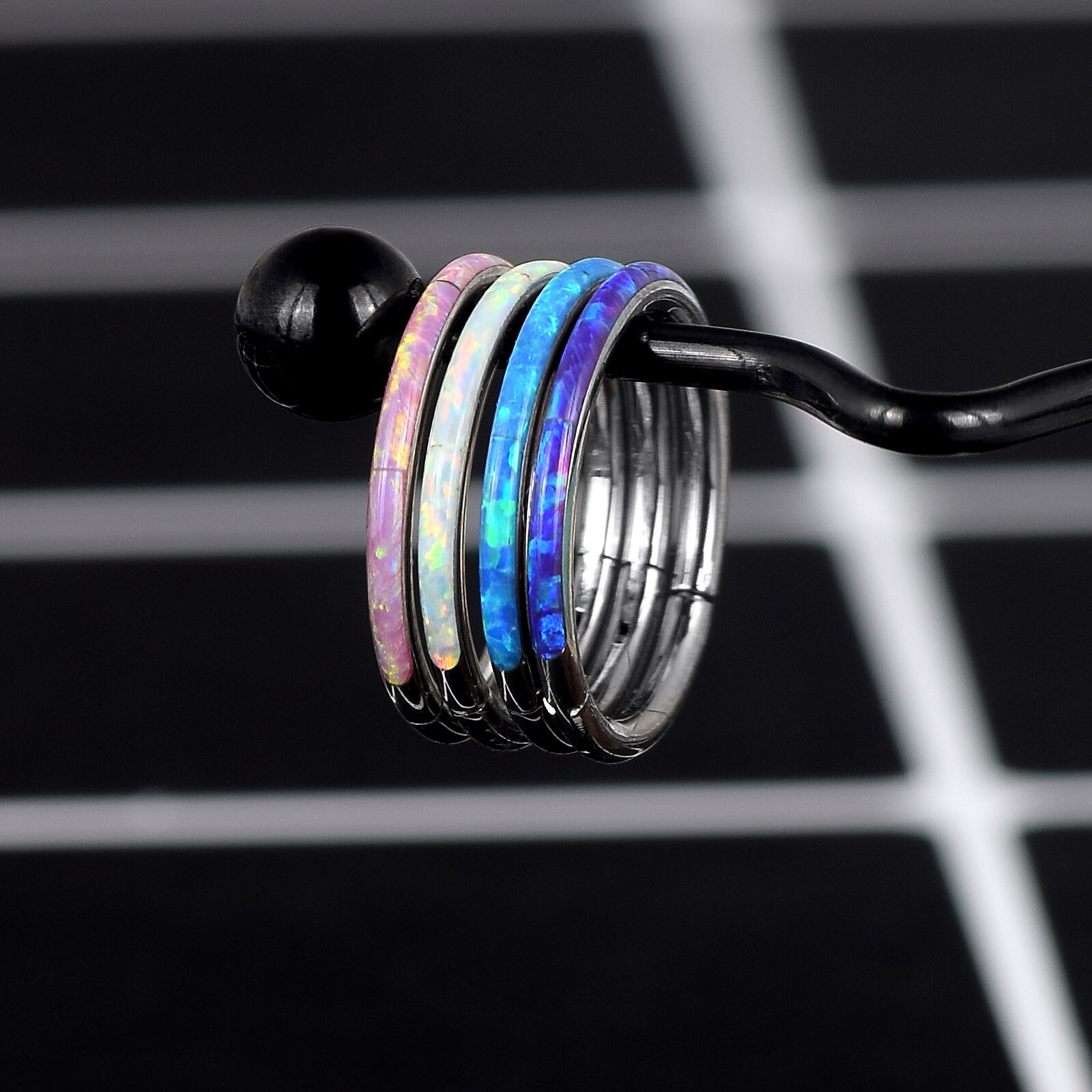 1PC 16G Nose Ring Opal Segment Hinged Septum Clicker Steel Daith Hoop Piercing