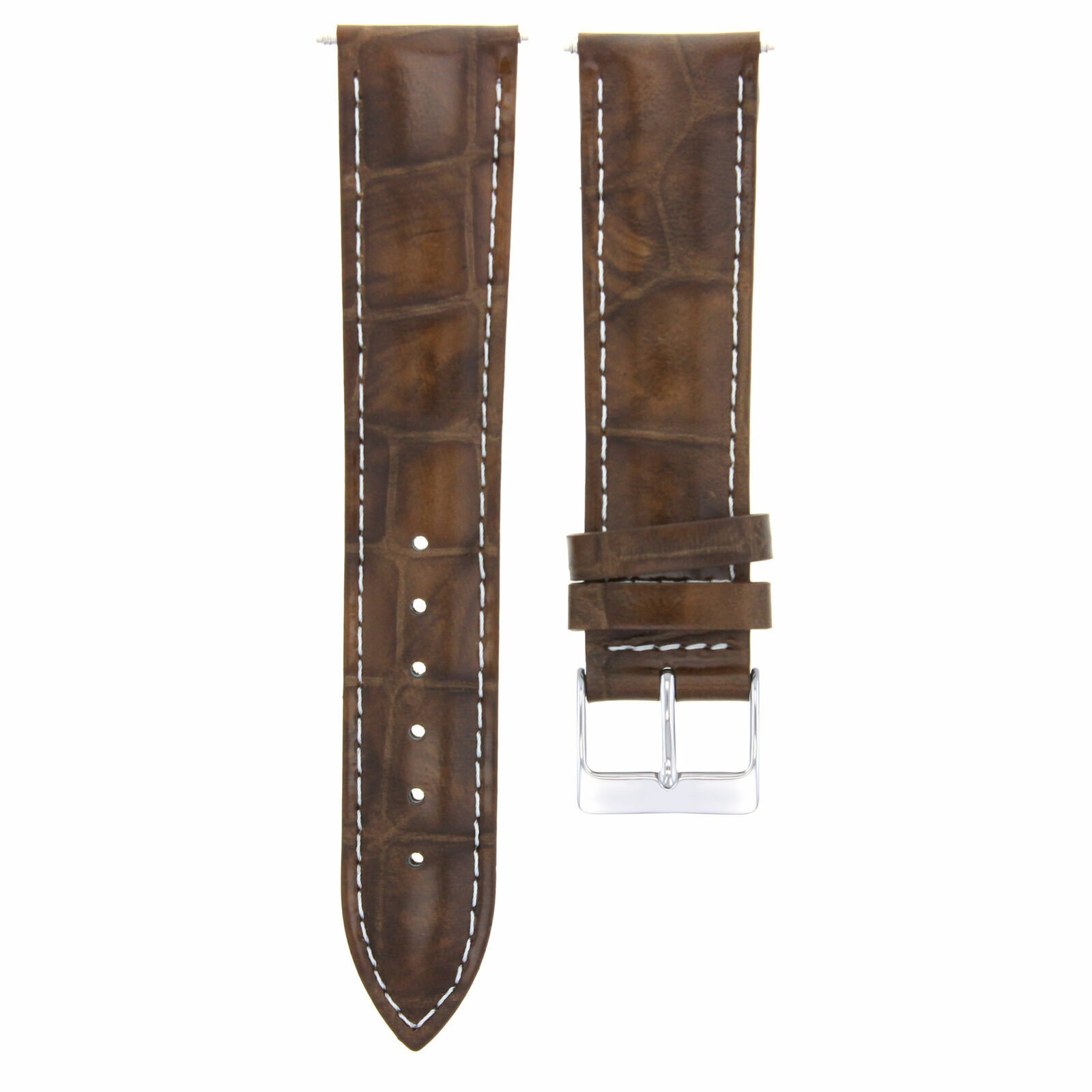 18mm Light Brown Leather Replacement Watch Strap White Stitching For Rolex