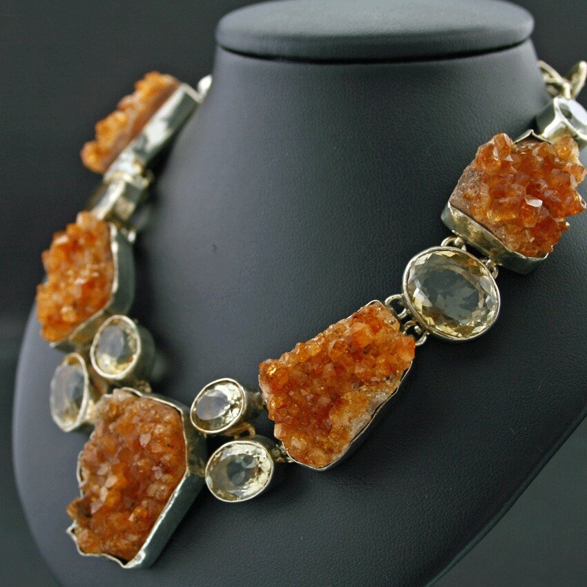 Citrine Crystal Necklace 925 Silver Handmade 45.5cm Bizarre