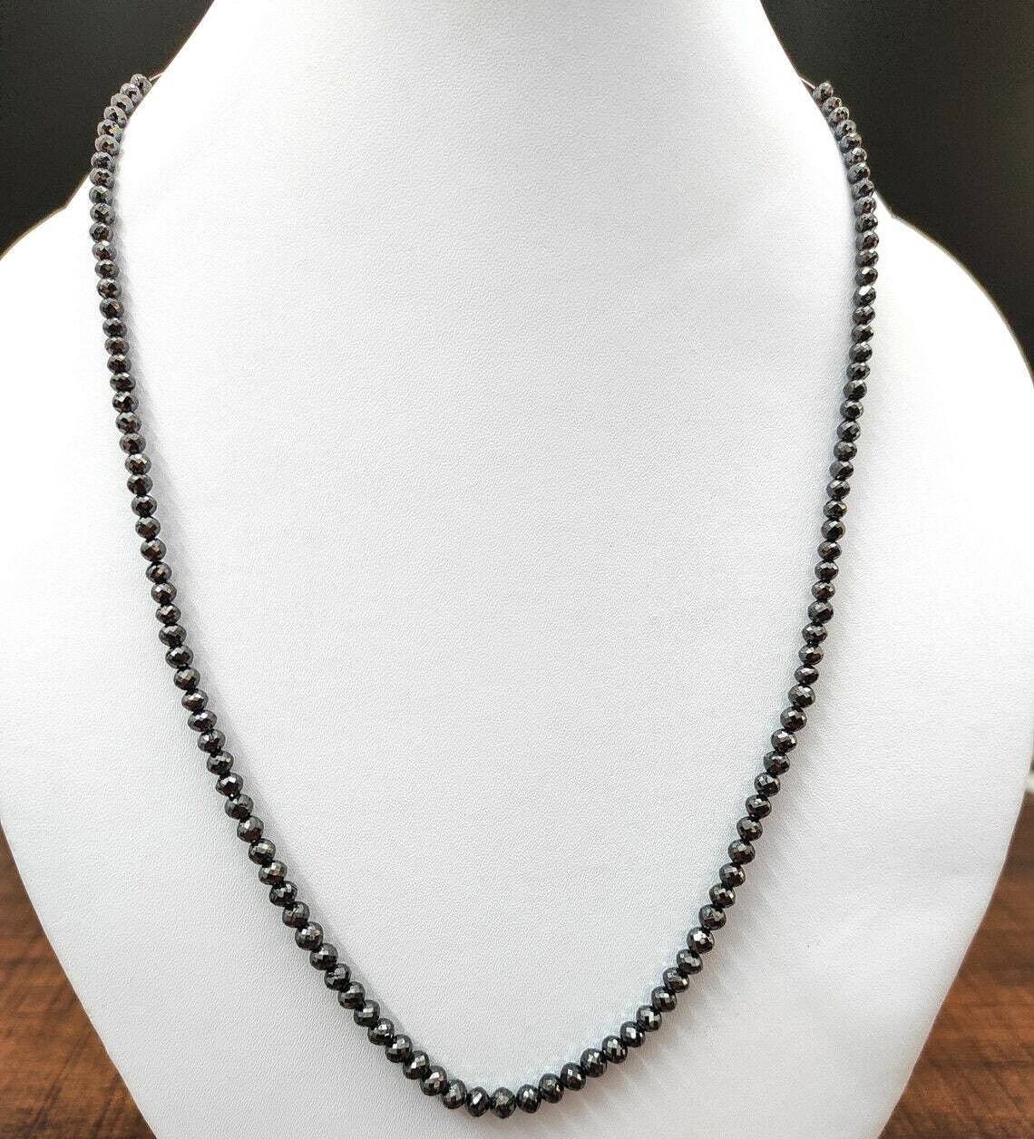 4 mm Black Diamond Beads Single row Silver Necklace AAA Quality 28 Inch