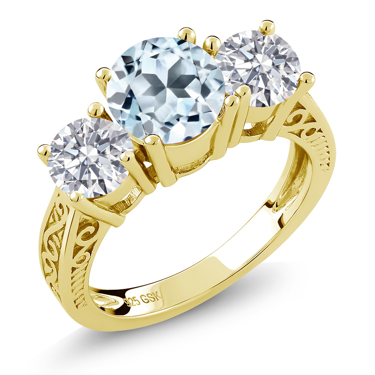18K Yellow Gold Plated Silver Sky Blue Topaz and Lab Grown Diamond Engagement