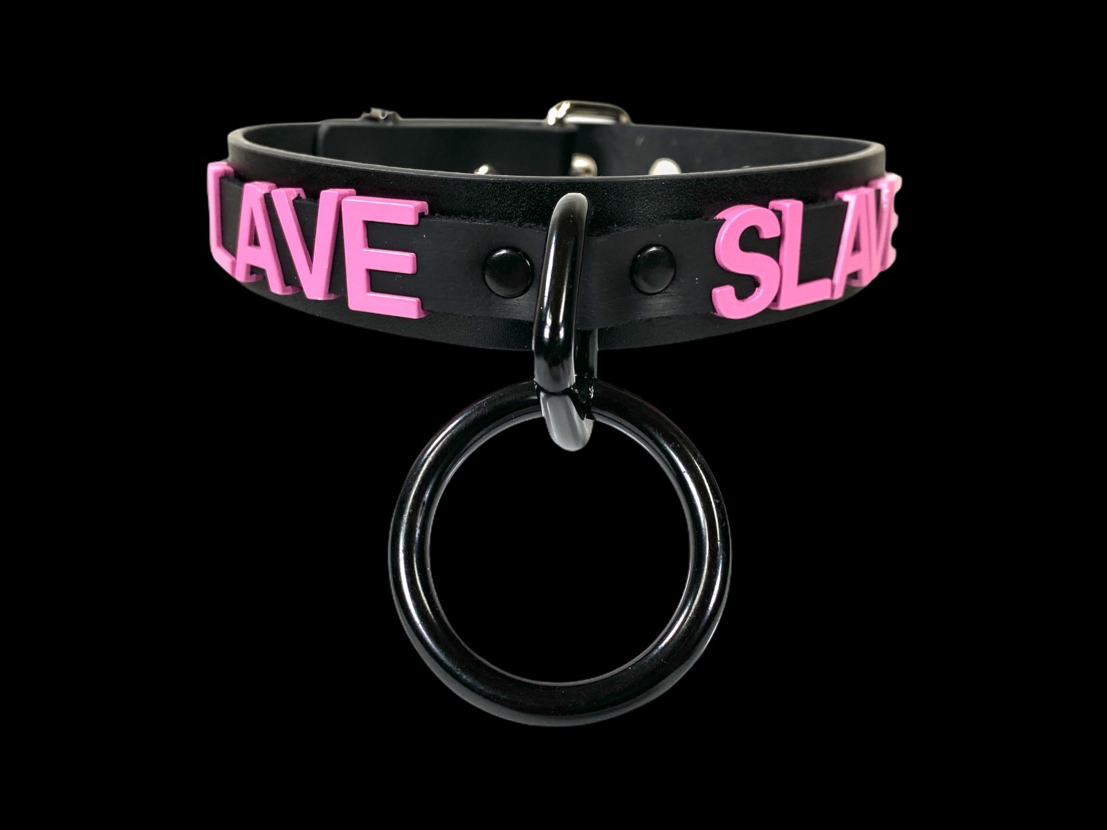 Name Bondage Collar Black O Ring Pink Letter Slave Leather BDSM Slut Choker