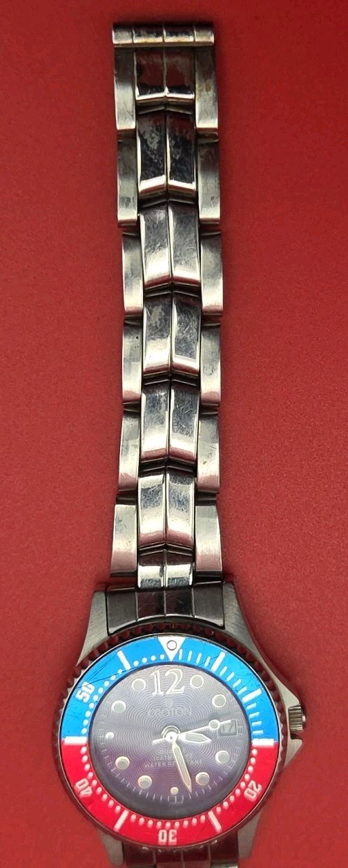 Croton 28mm All Stainless Steel Blue Dial Pepsi Red Blue Bezel Jpan Quartz Watch