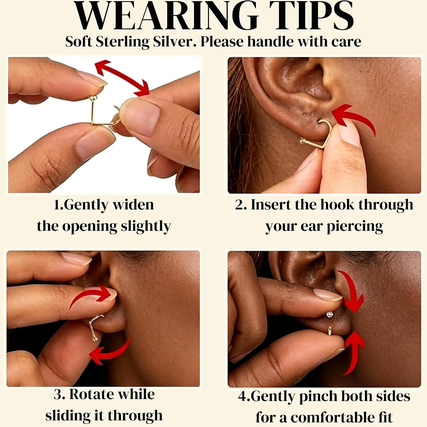 Backless Half Hoop Earrings for Women，3 Pairs 14K Gold Plated Stay Close No Back