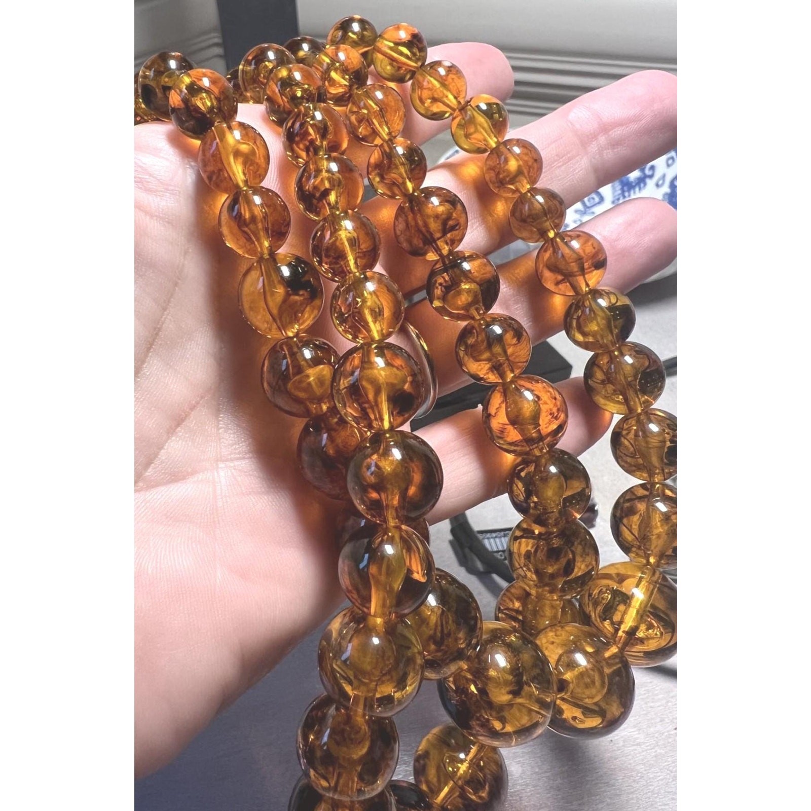 Vintage Baltic Amber Double Strand Necklace Cognac Amber Bead Statement 97g 21in