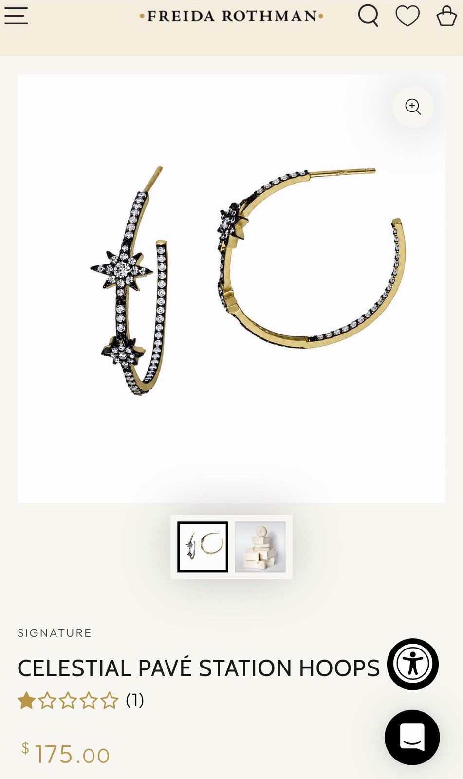 Freida Rothman Celestial Pavé Star Station Hoop Earrings Gold Tone 1.5in