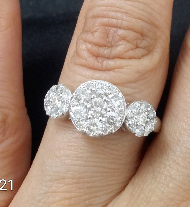 DEAL!1.05CT NATURAL ROUND DIAMOND CLUSTER PAST PRESENT FUTURE RING 10K GOLD.
