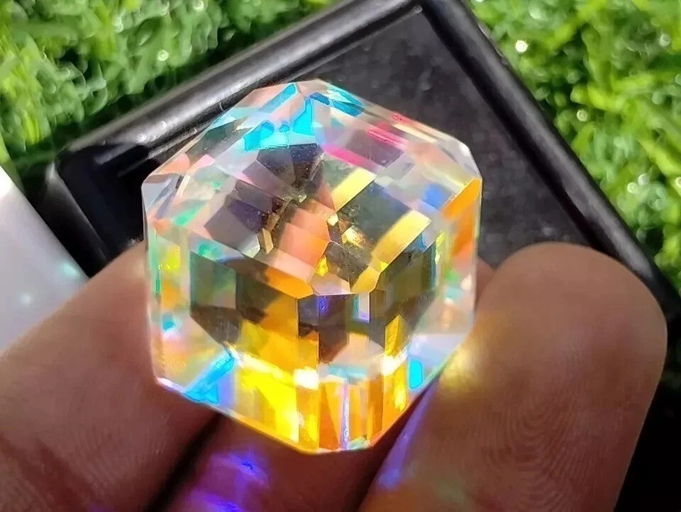 50.5 Ct+ Certified AA+ Natural Cube Cut Rainbow Mystic Topaz Loose Gemstone A1