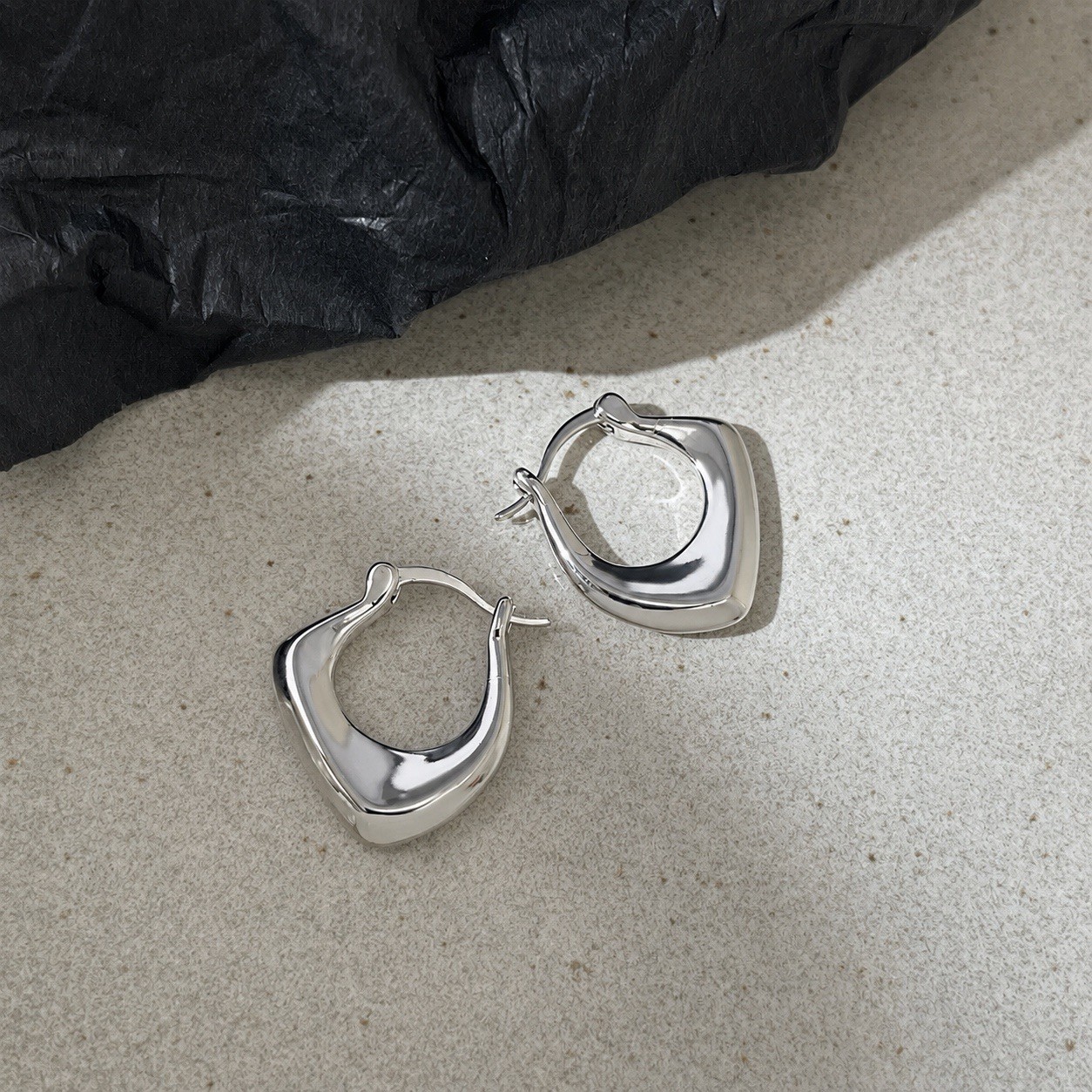 925 Silver Irregular Geometric Hoop Earrings Chunky Sculptural Earrings A23