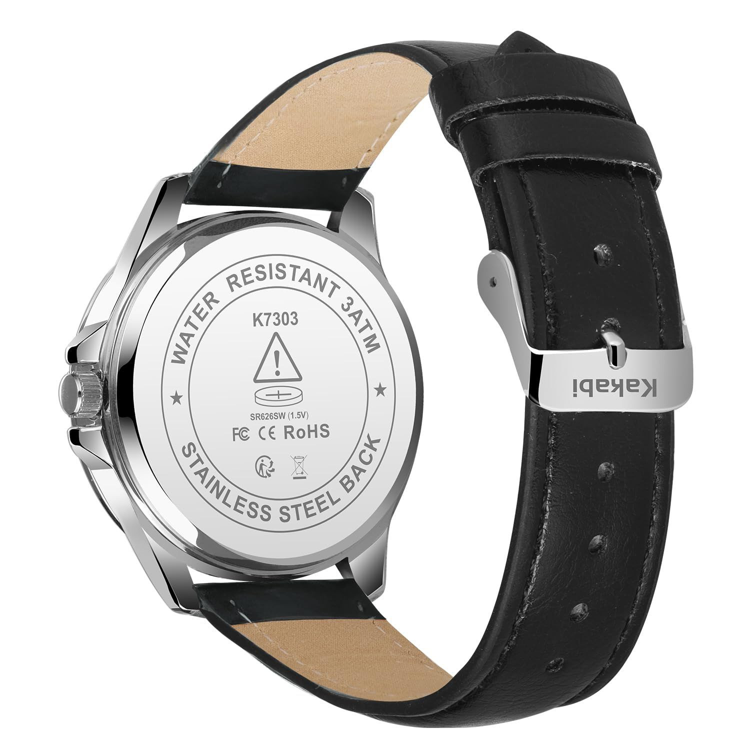 Kakabi Watches for Men, Minimalist Fashion Mens Leather Strap K7303S-Black-P