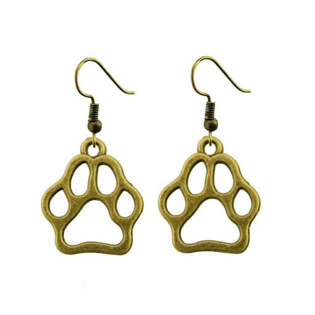 DOG PAW PRINT EARRINGS 1.3″ Drop Dangle Pet Lover Cut Out Stainless Steel Wires