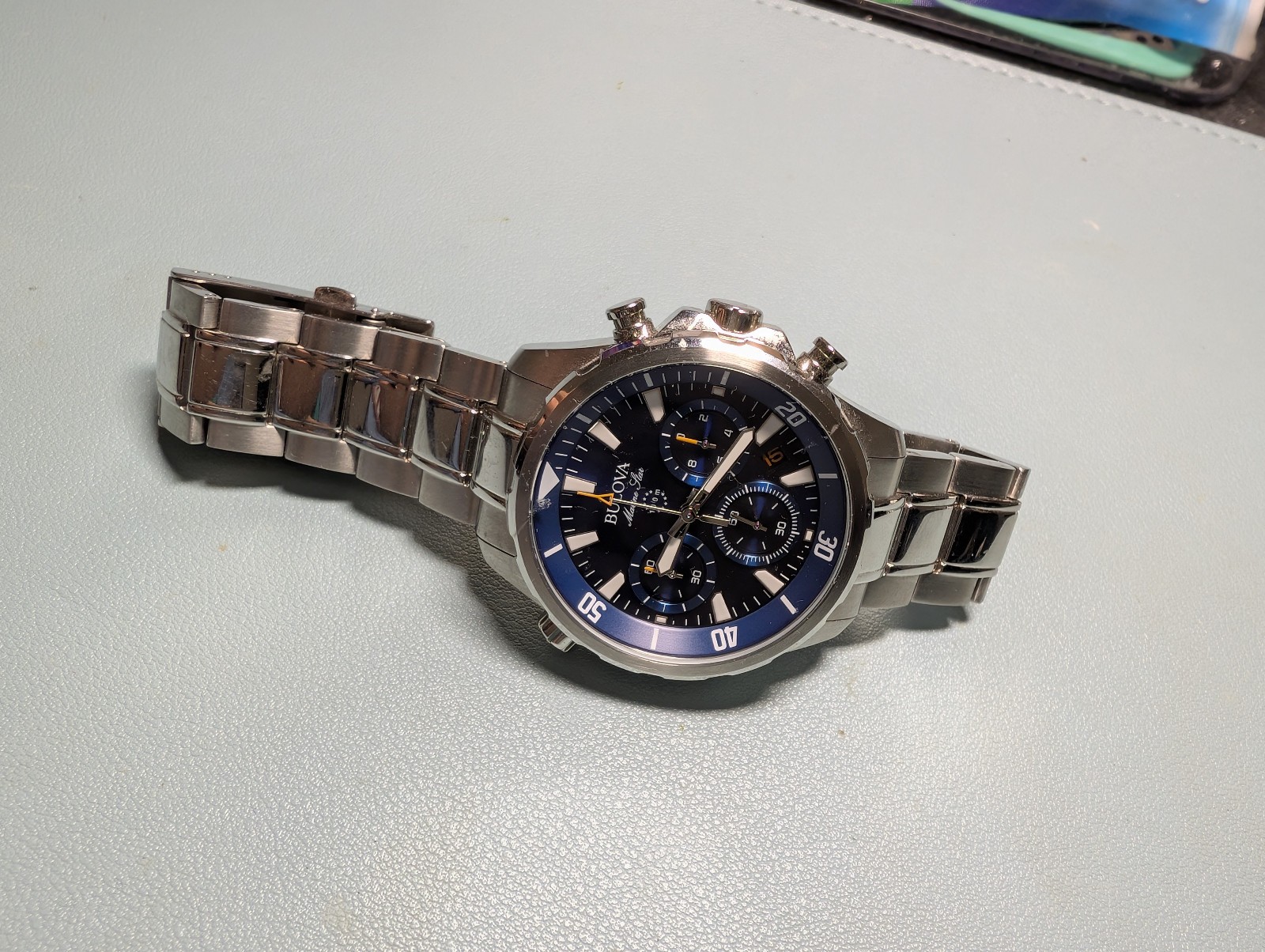 Bulova 96B256 Marine Star Blue Dial Stainless Steel Men’s Quartz Watch 44mm