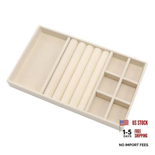 Velvet Jewelry Organizer Trays Stackable Jewelry Storage Display 3-in-1 Beige