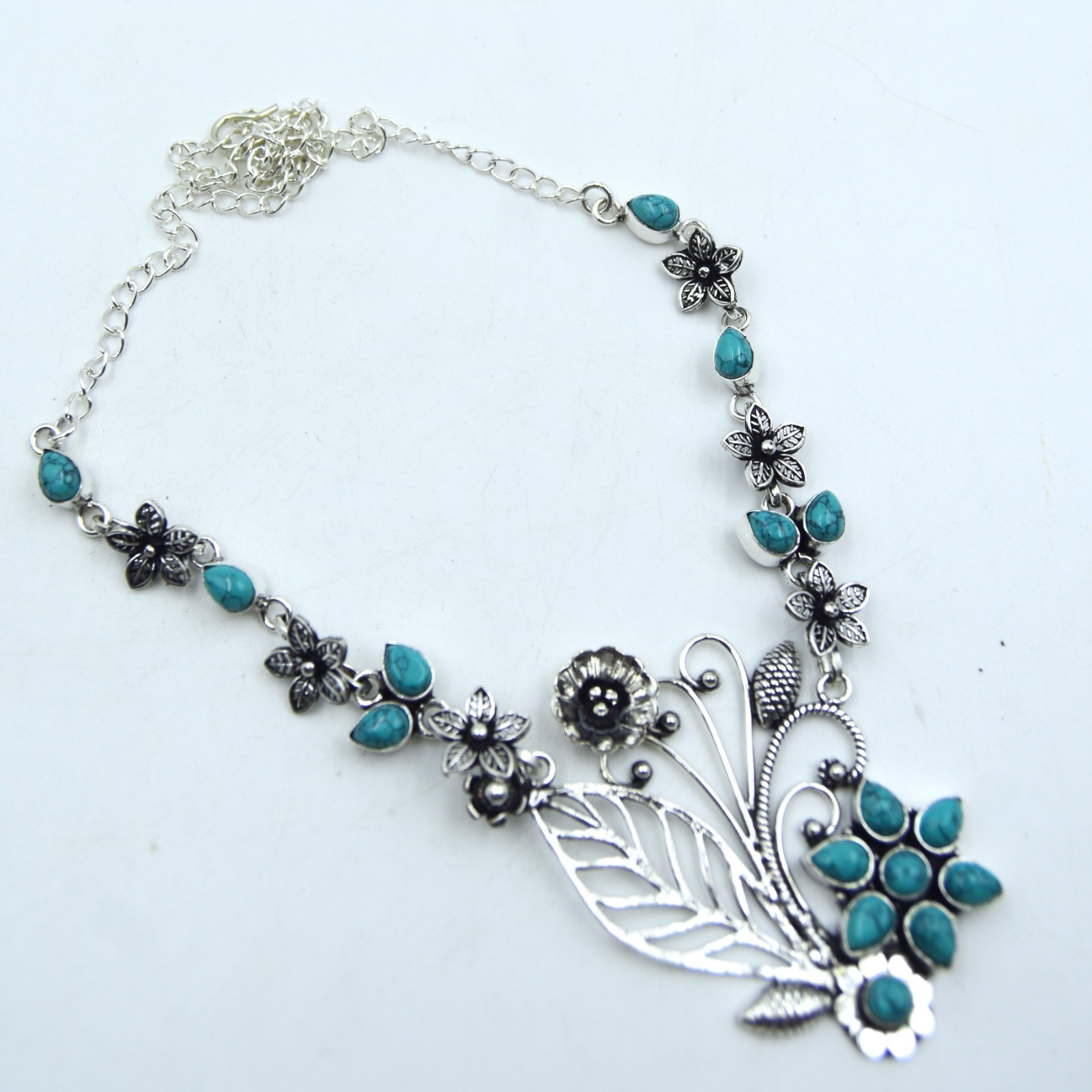 Blue Turquoise Gemstone Handmade 925 Sterling Silver Jewelry Necklace Sz-17-18″