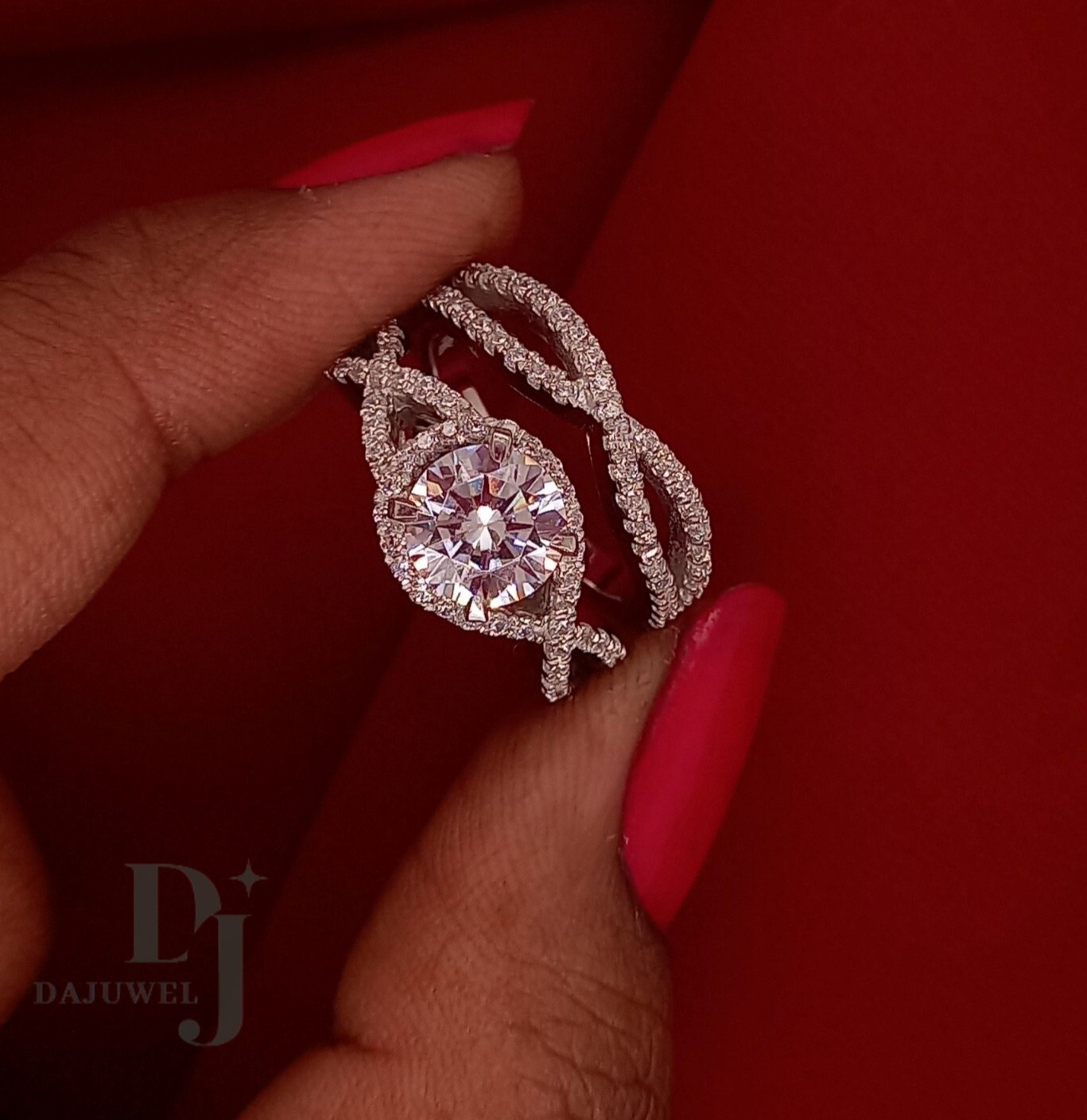 3 CT Round Cut Moissanite Bridal Set Engagement Ring Solid 14K White Gold VVS1