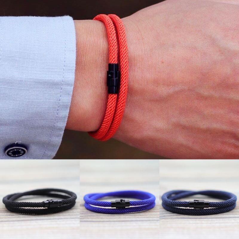 Simple Style Men’s Rope Bracelet Double Layer 4mm Thread Fabric Casual Accessory