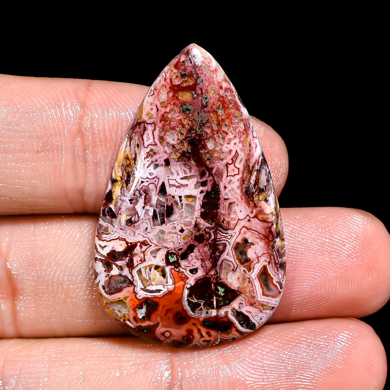 Natural Crazy Lace Agate Pear Shape Cabochon Loose Gemstone 35X22X5 MM 27 Cts.