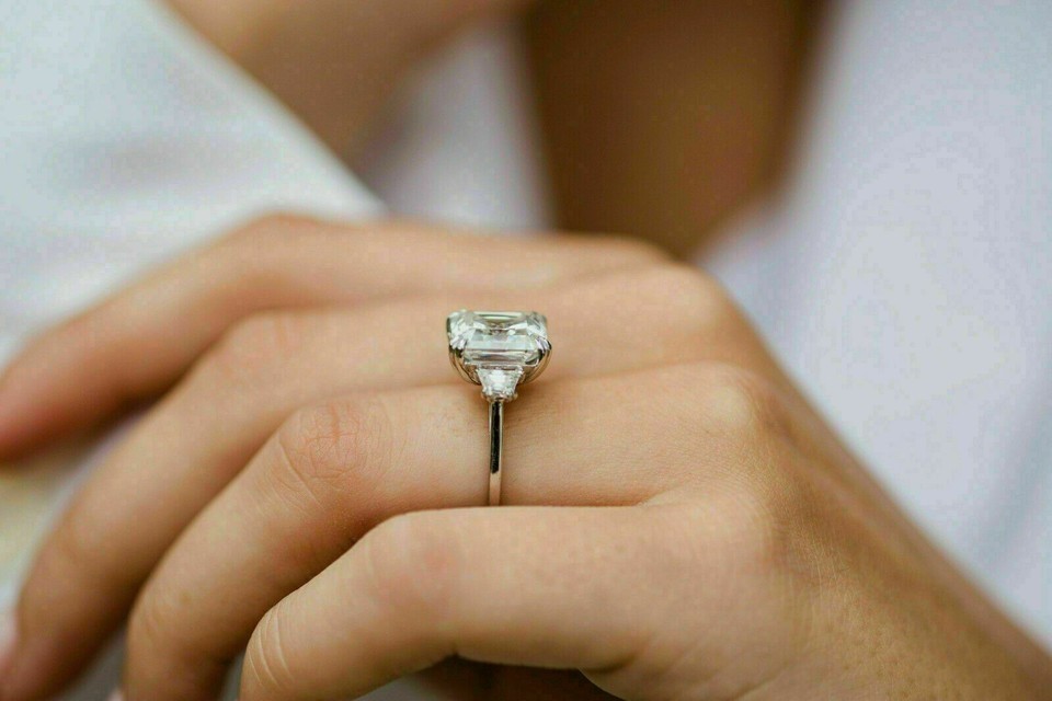 3Ct Lab Created Diamond Asscher Diamond Engagement Ring 14K White Gold Finish