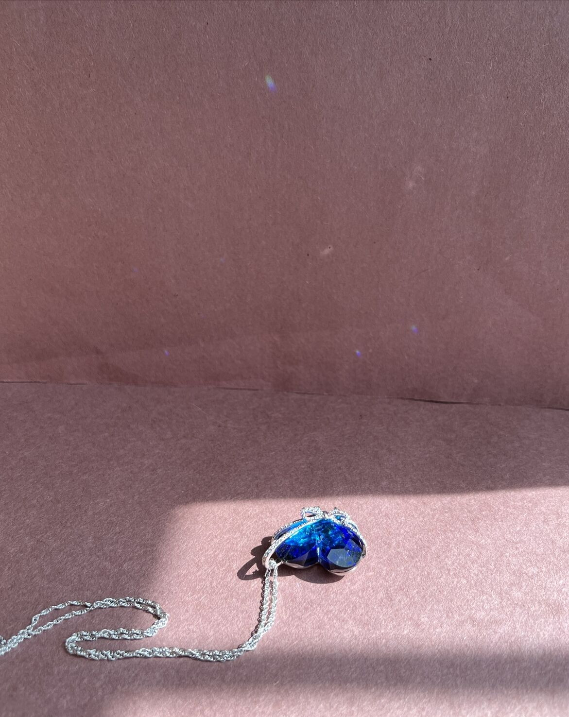 Vintage Qianse Swarovski Crystal Blue Heart Love You Forever Necklace 16″