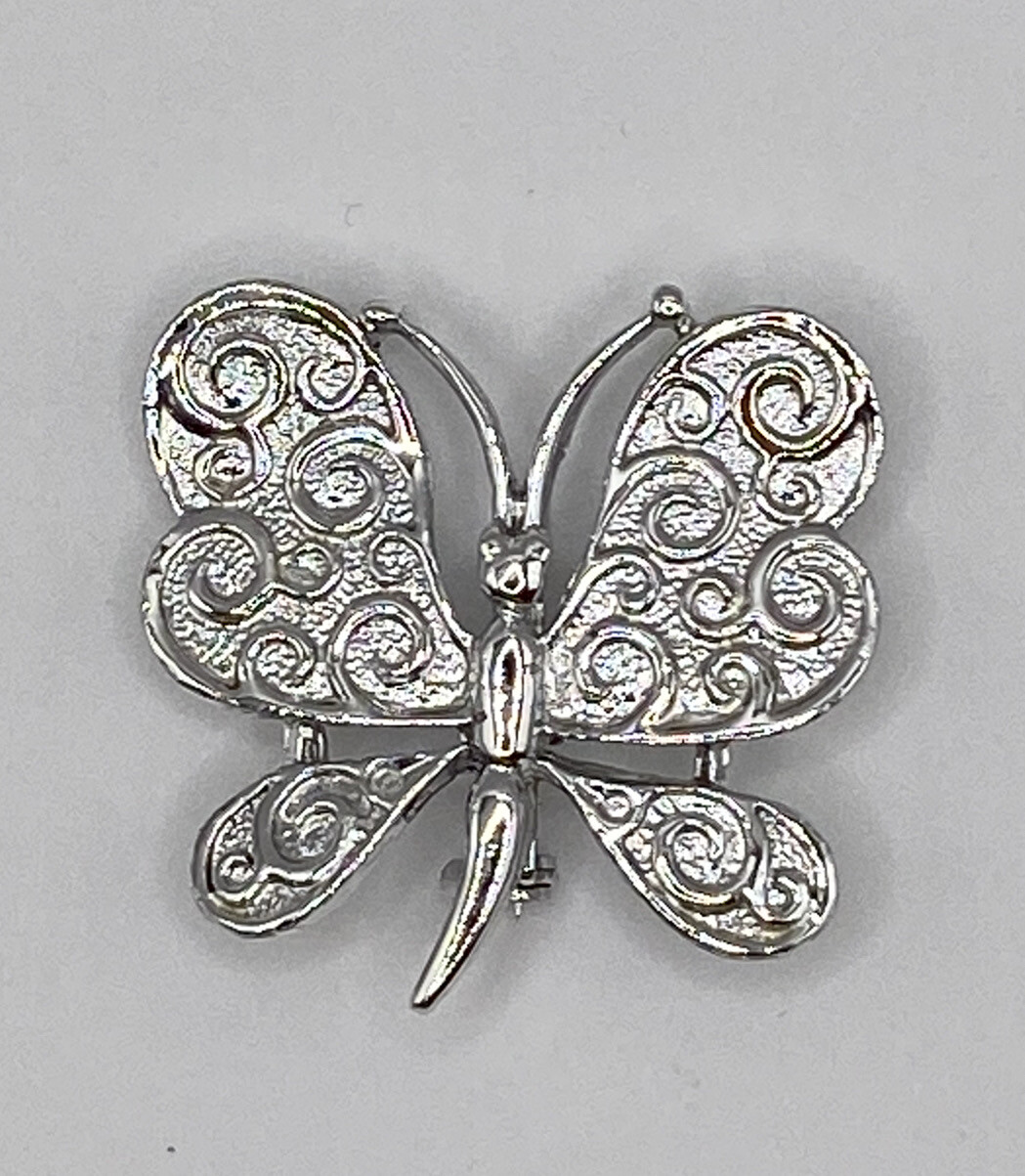 Vintage Signed Silver Tone Figural Gerry’s Butterfly Brooch Pin 1.5” X 1.5”