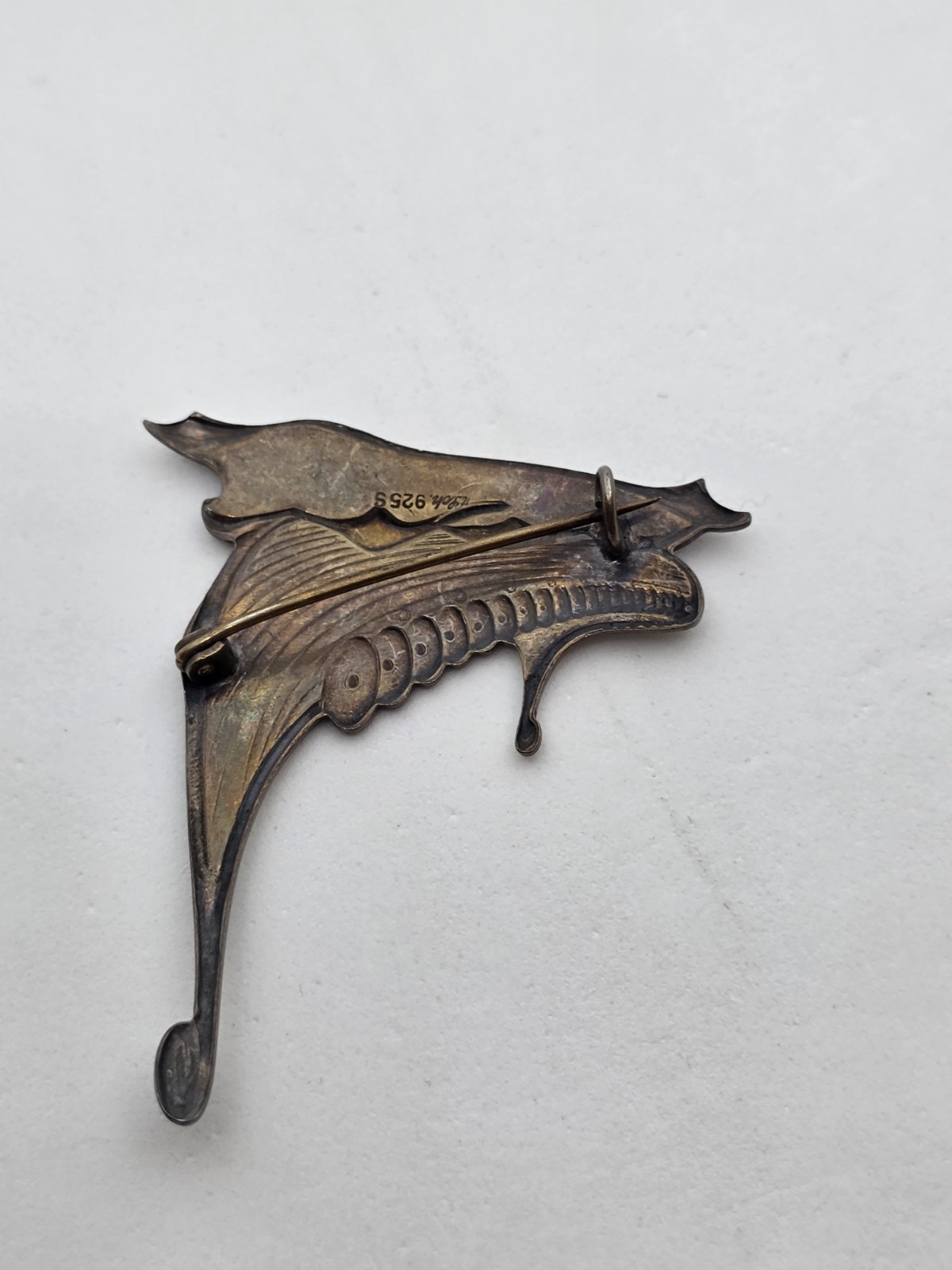 Albert Scharning Norway Sterling Guilloche Enamel Viking Ship Brooch