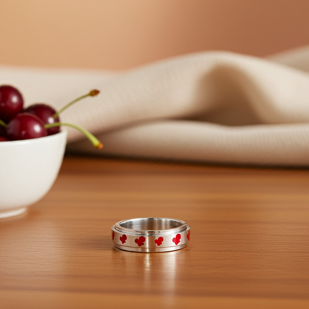 Cherries on a Spinner Ring All Ages Wedding Band Stainless Steel 71