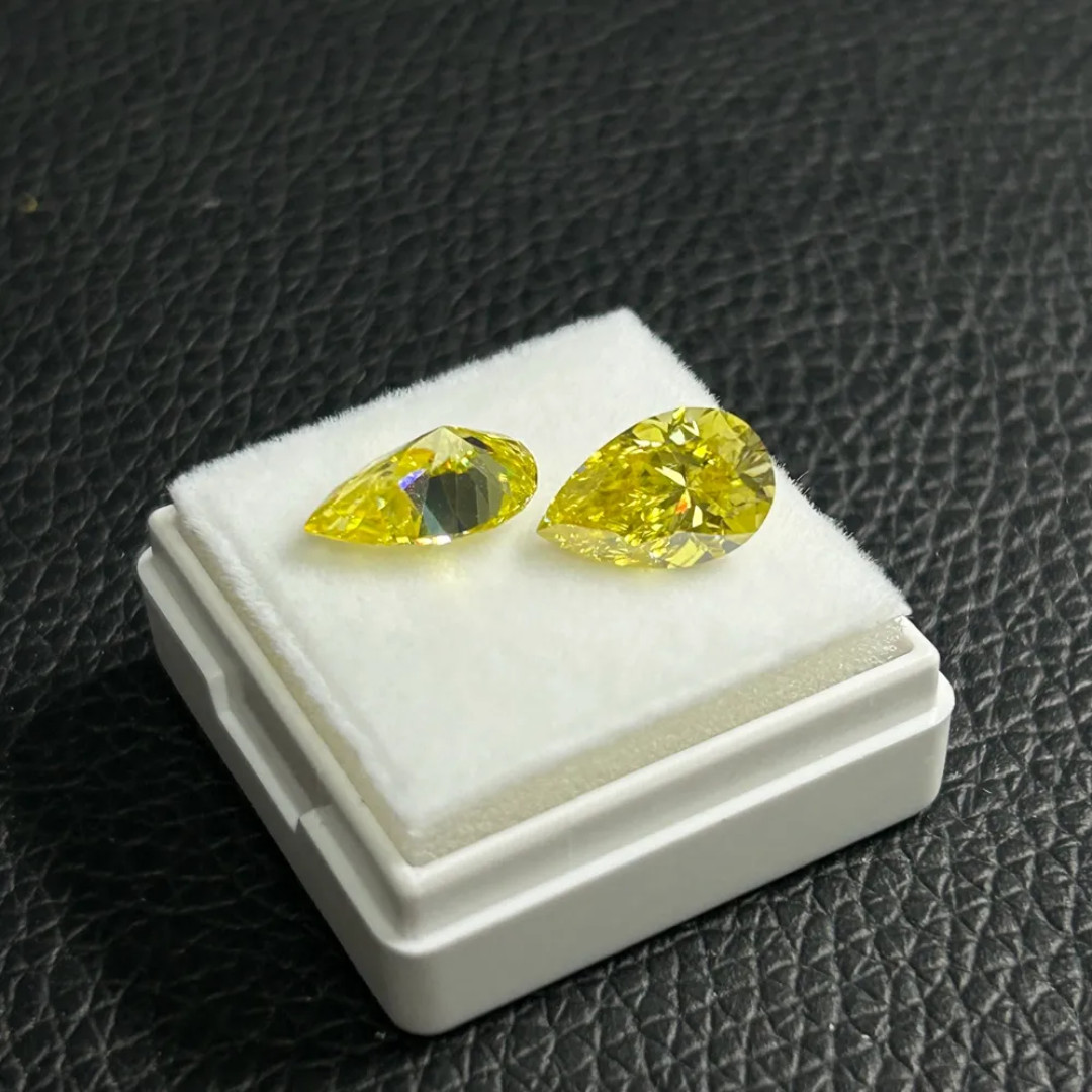 2 Pec Yellow Moissanite Pear Cut 9x7mm Pair VVS1 Loose Gemstone