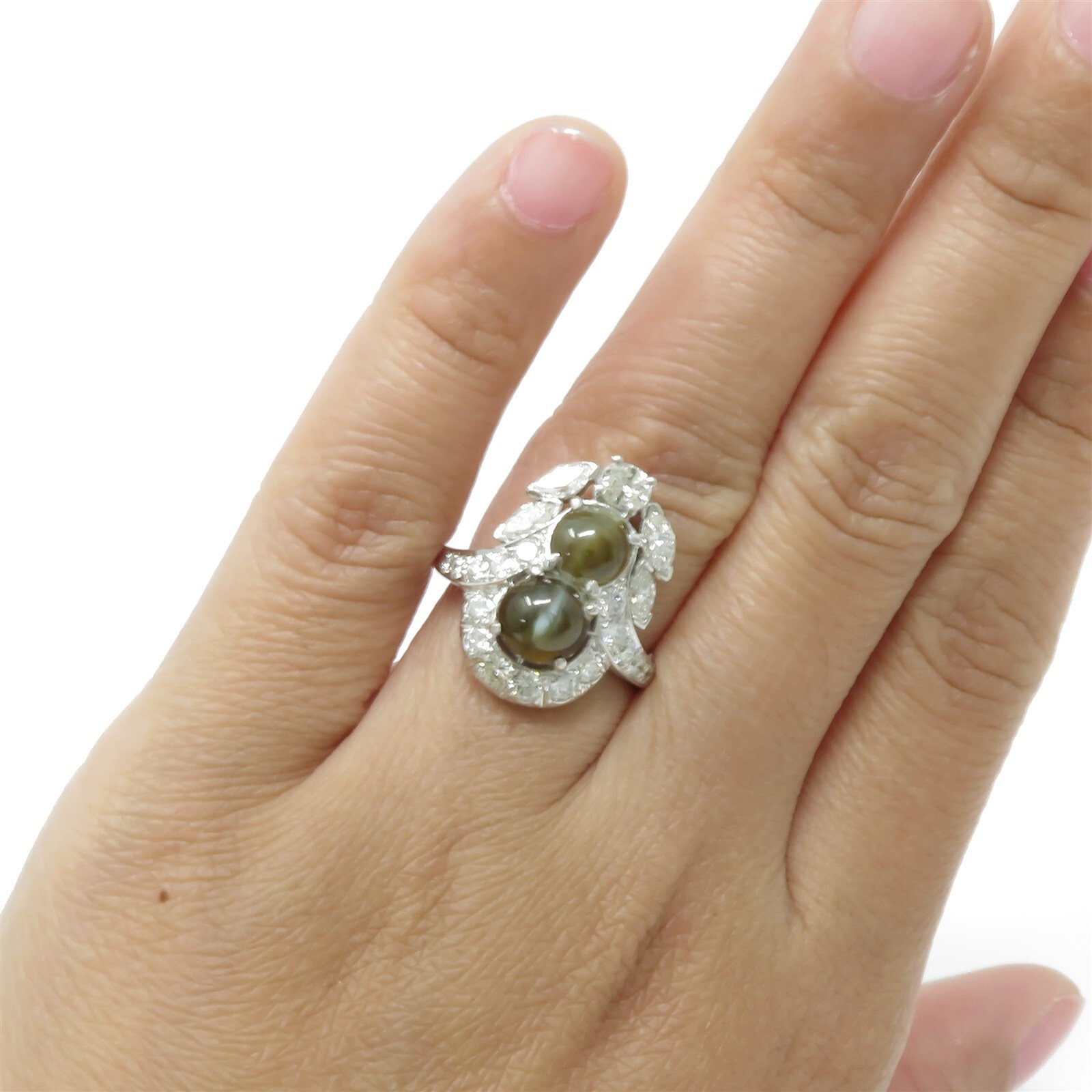 NYJEWEL Platinum 6ctw Cat Eye Chrysoberyl & Diamond Ring w serial #