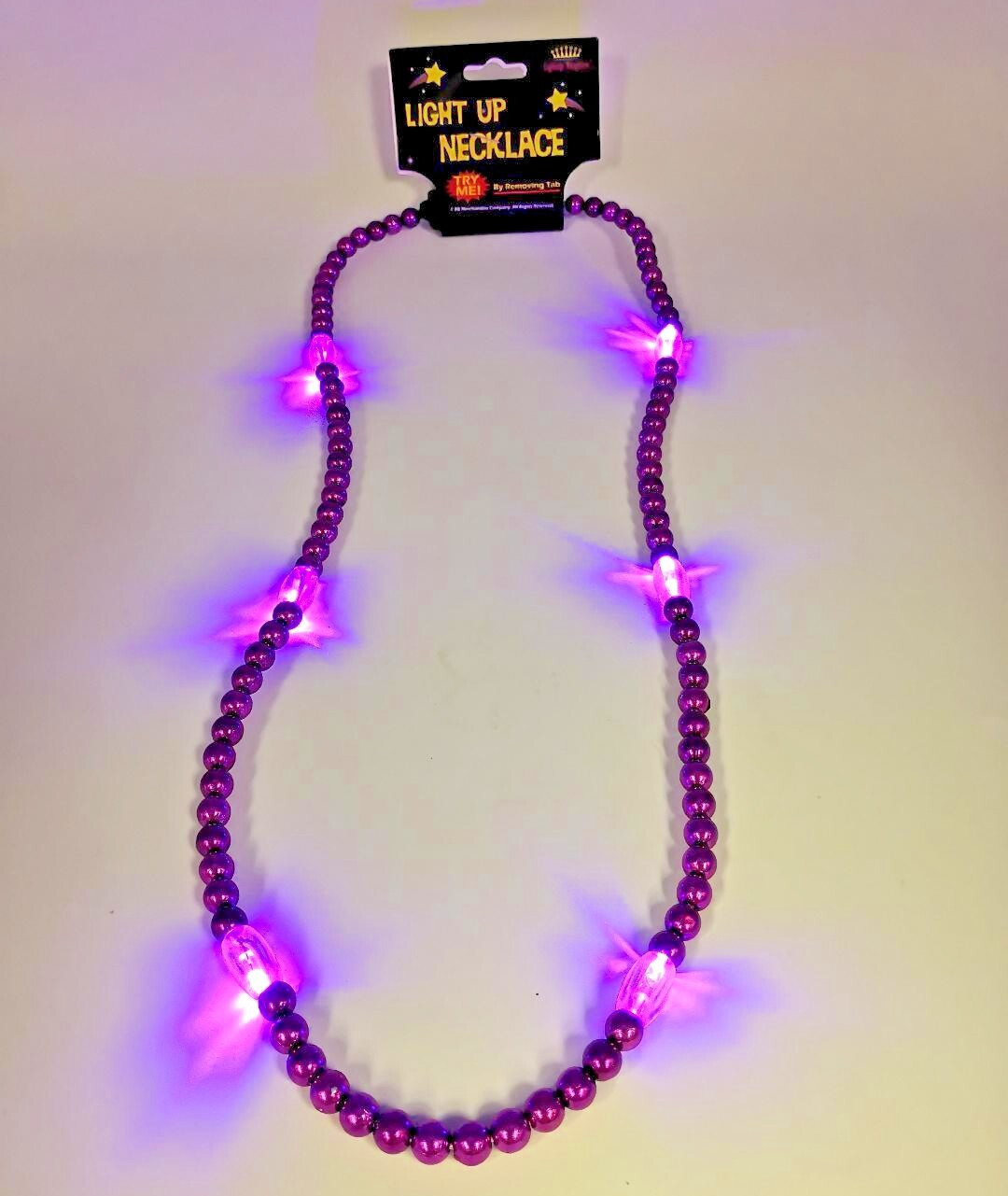 Purple Light-Up Beaded Necklace 16″ with 6 LED Flashing & Steady-On settings US