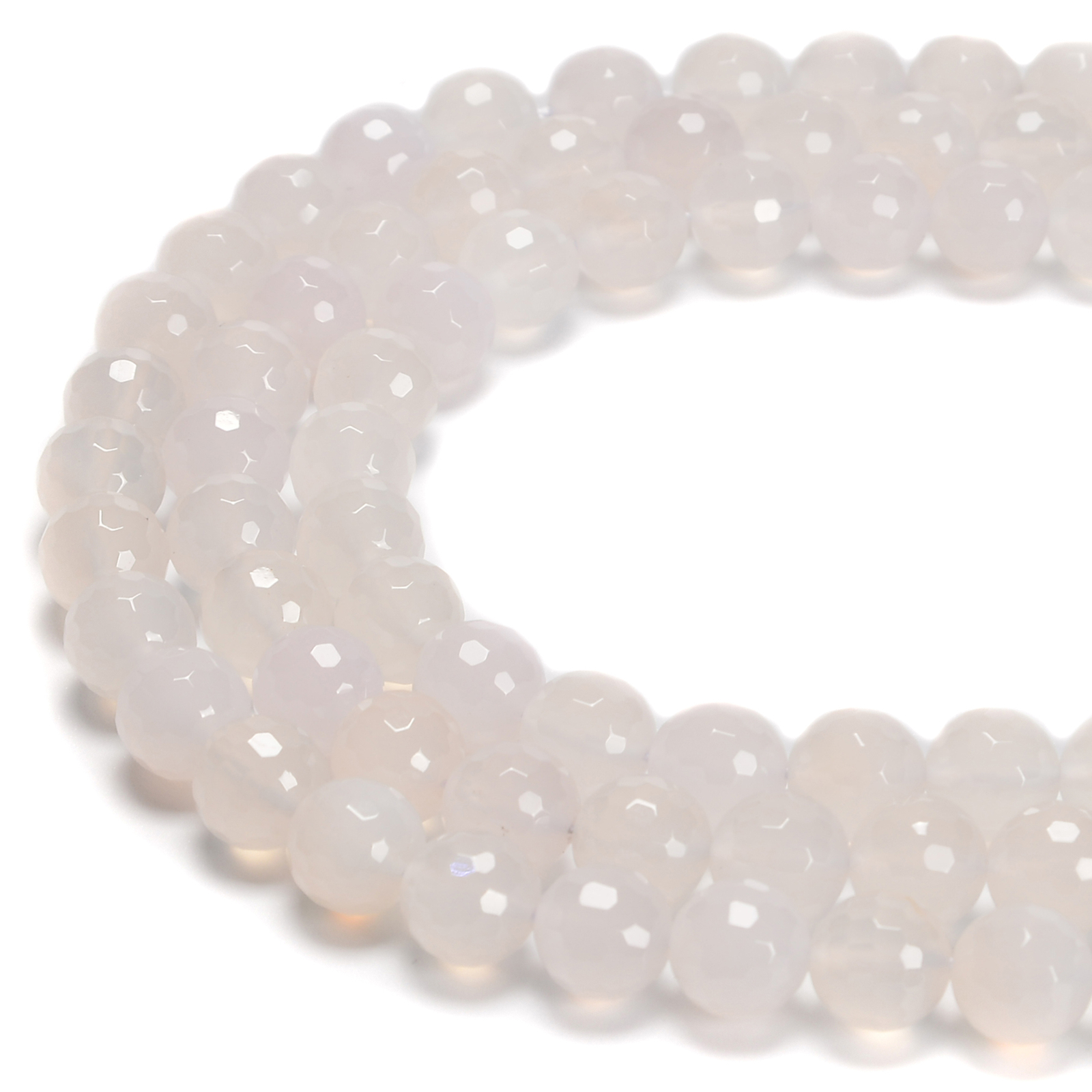 Natural Translucent White Agate Faceted Round Beads Size 8mm 10mm 15.5” Strand