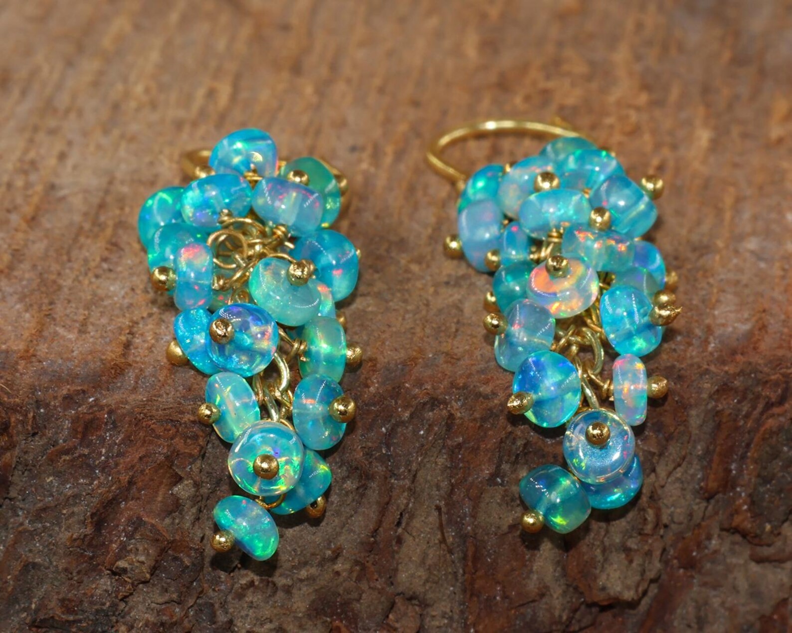 Natural Paraiba Opal Cluster Earrings 925 Silver Leverback October Birthstone
