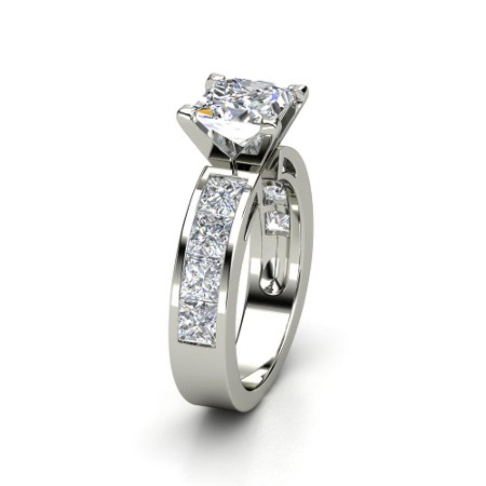 2.52ct Princess Lab Created Diamond Engagement Ring 14K White Gold Plated