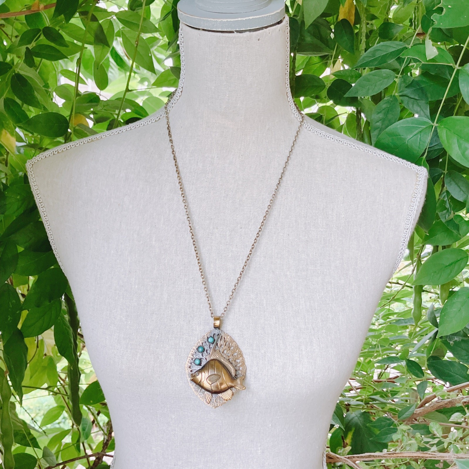 Vintage Mid Century Fish Pendant Necklace Fun Retro Kitschy Nautical Jewelry
