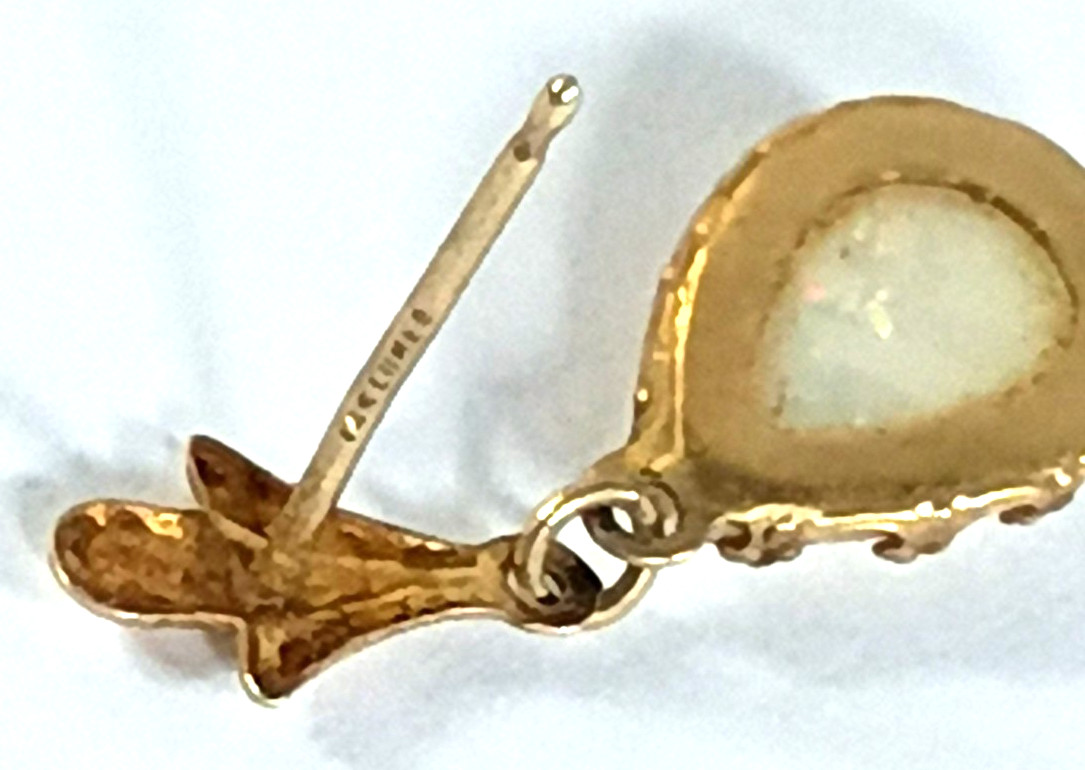 Vintage 14K Gold Opal Earrings & Pendant Set Natural White Fire Opal Mexico