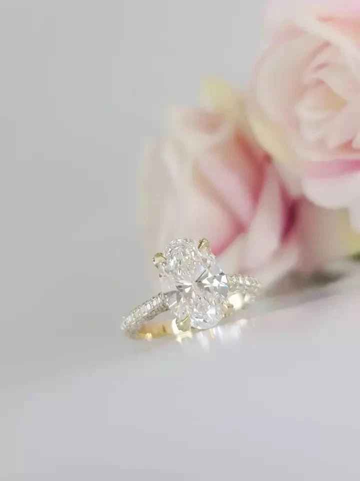Lab Grown Diamond Wedding Ring 2.70 Ct 14k Yellow Gold Oval cut IGI E F VVS CVD