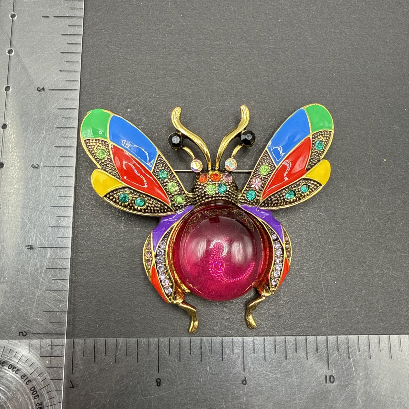 Large Bee Brooch Pin Pink Belly Colorful Wings J26