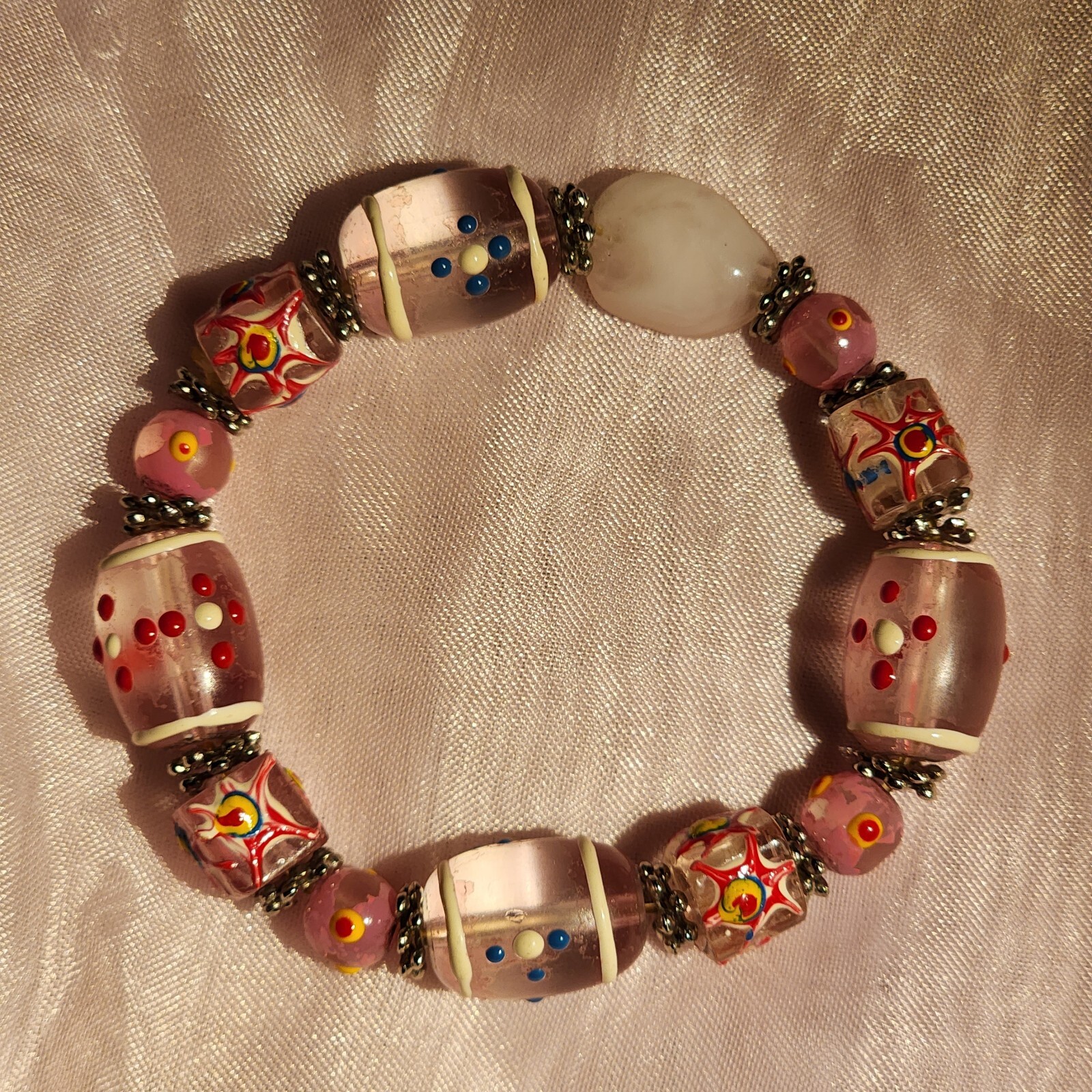 Fiona Hand Made Vintage 90s Super Cool Multi Color Glass Beads Bracelet