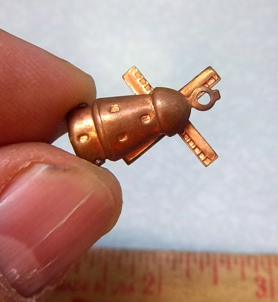 Vintage 1950s copper coated steel WINDMILL charm, blades rotate! cool older item