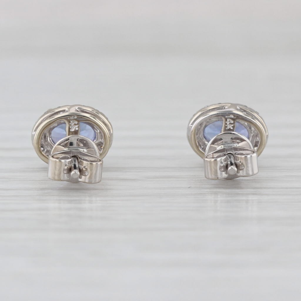 0.82ctw Oval Tanzanite Diamond Halo Stud Earrings 14k White Gold Studs