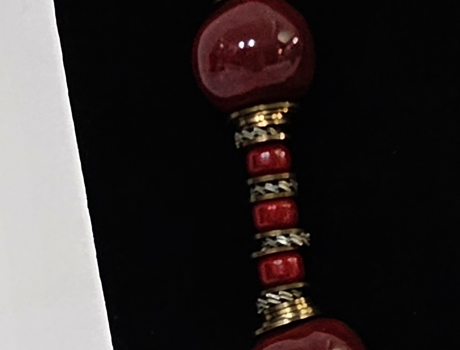 Maroon Chunky Statement Necklace w/Brass Pewter & Roundel Bead Spacer Accents
