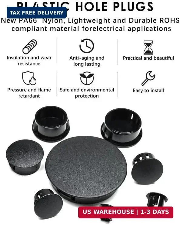 15PCS 1-1/4 In/32 mm Plastic Hole Plugs, Black Flush Mount Panel Plugs Button Lo