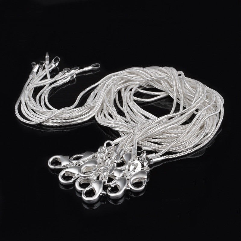 Fashion 925 Sterling Silver Lobster Clasp Snake Chain 18″ For Pendant Necklace