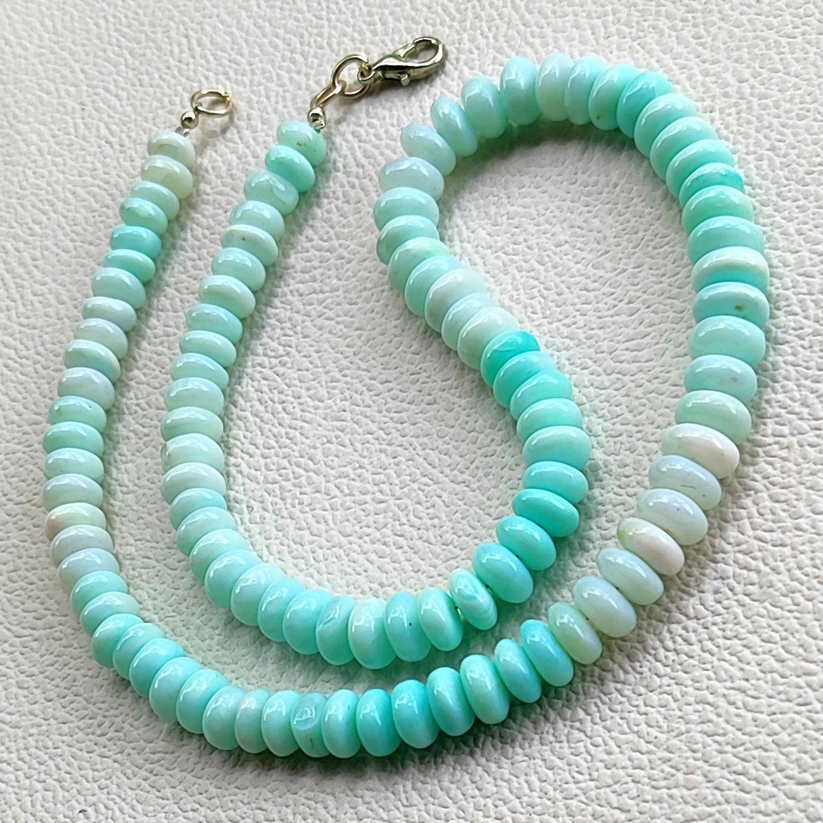 Peruvian Natural Blue Opal Smooth Rondelle Bead Gemstone Necklace 7-8mm 16.5″