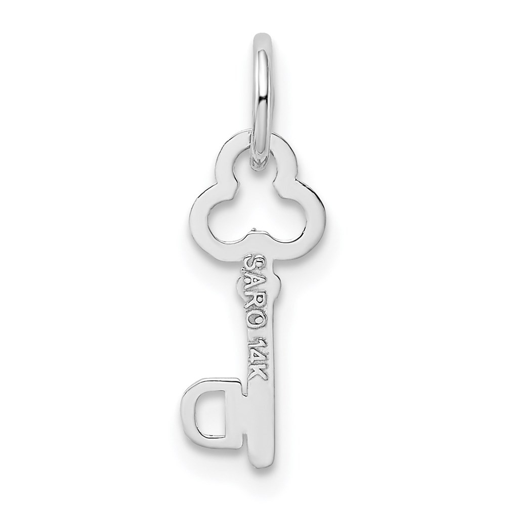 14K White Gold Key Shape Initial “D” Letter Charm Pendant L 15.53mm, W 6.88mm